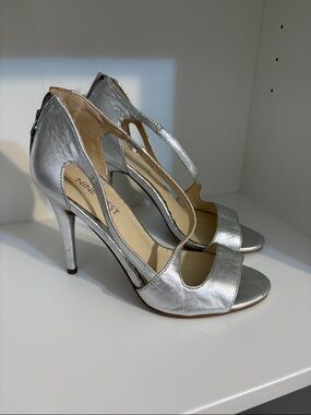 Nine West Metallic Silver Strappy Open-Toe Heels